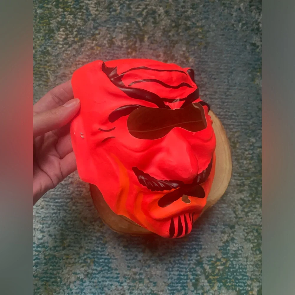 Vintage dead stock plastic molded red Devil spooky Halloween costume face mask
